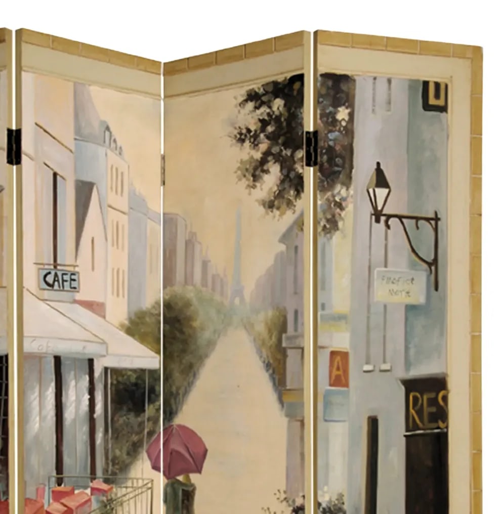 Hand Painted Paris Cafe Folding Screen - 2