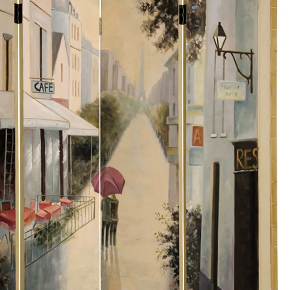 Hand Painted Paris Cafe Folding Screen - 3