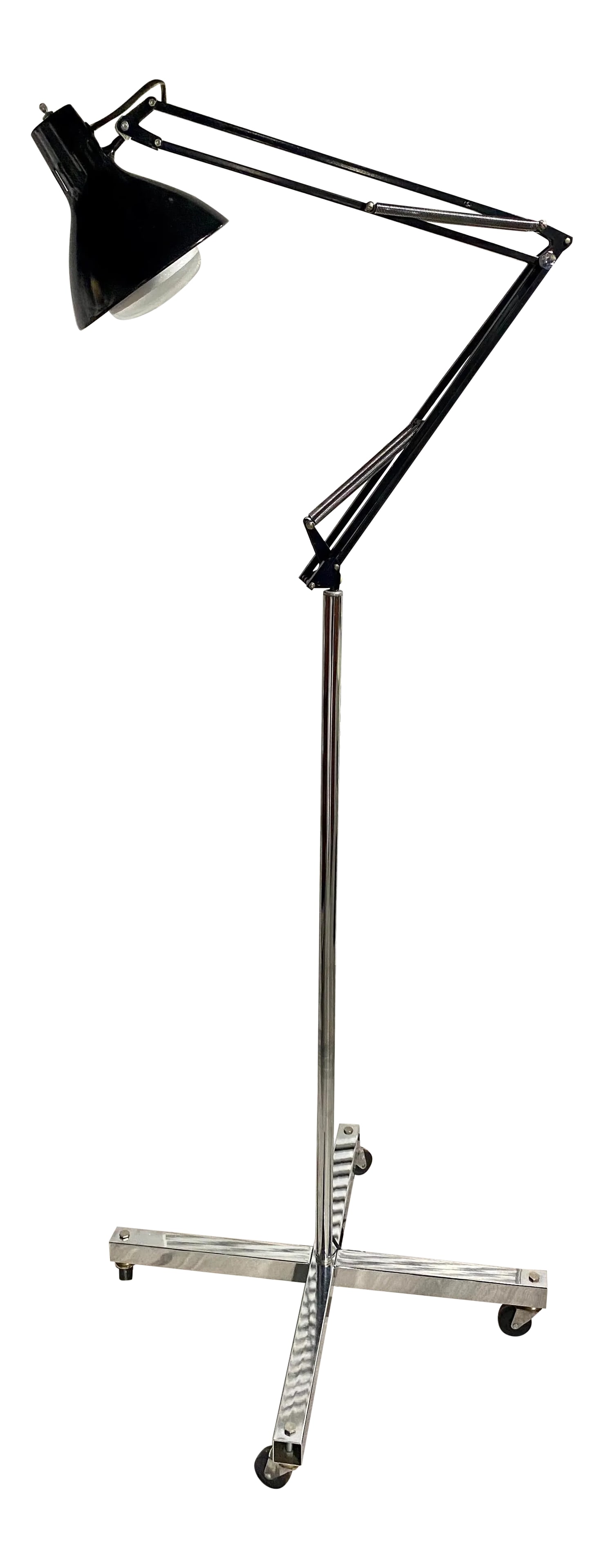 Chrome Rolling Floor Lamp With Articulated Arm, Spotlight (1 of 13)