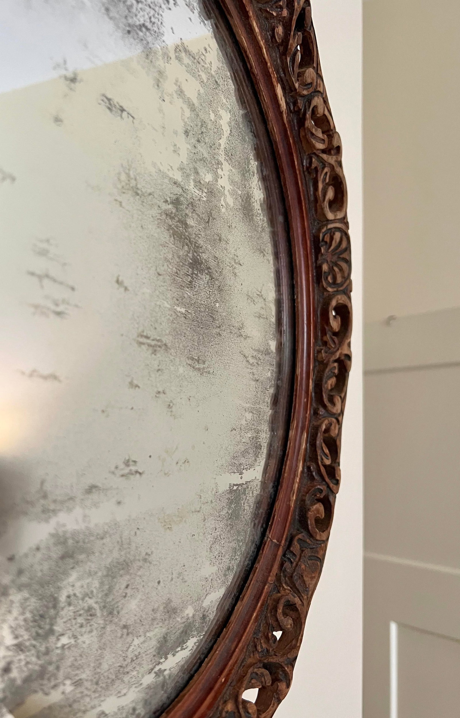 Antique Early 20th Century Hand-Carved Wood Mirror - 10