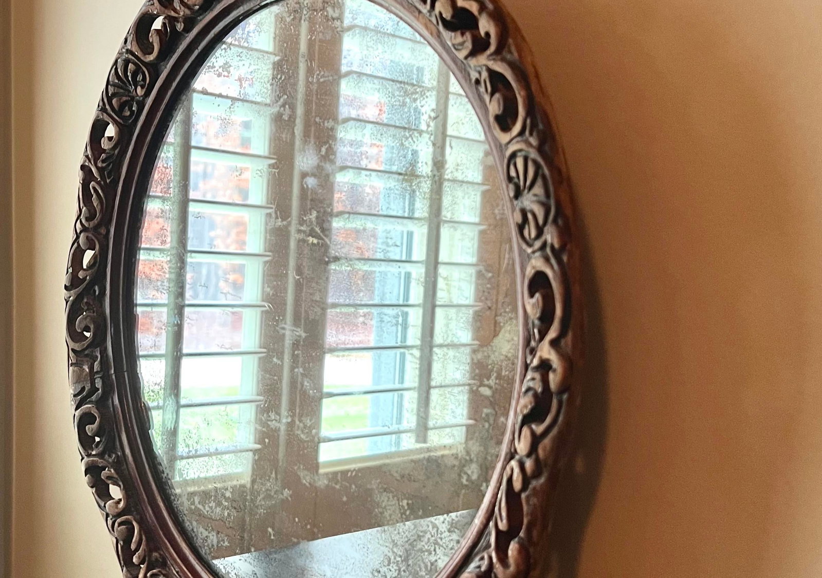 Antique Early 20th Century Hand-Carved Wood Mirror - 11