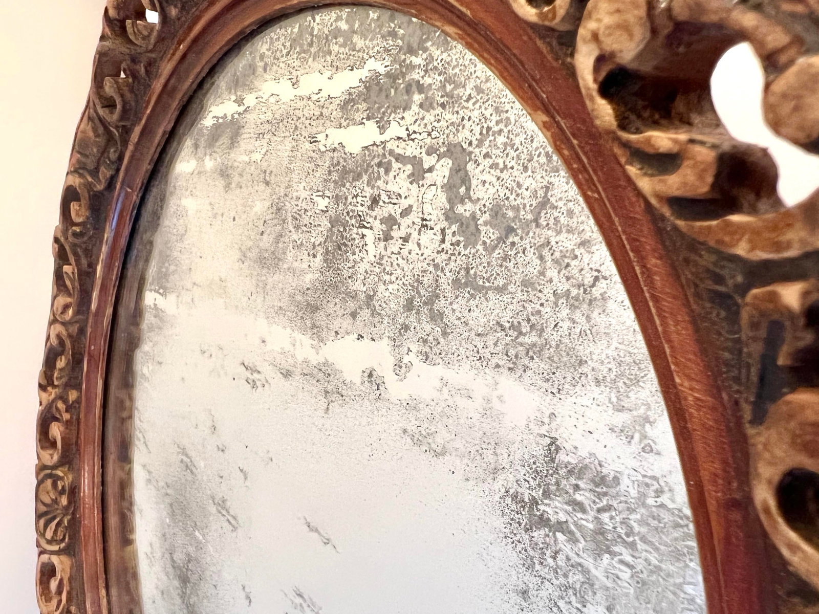 Antique Early 20th Century Hand-Carved Wood Mirror - 2