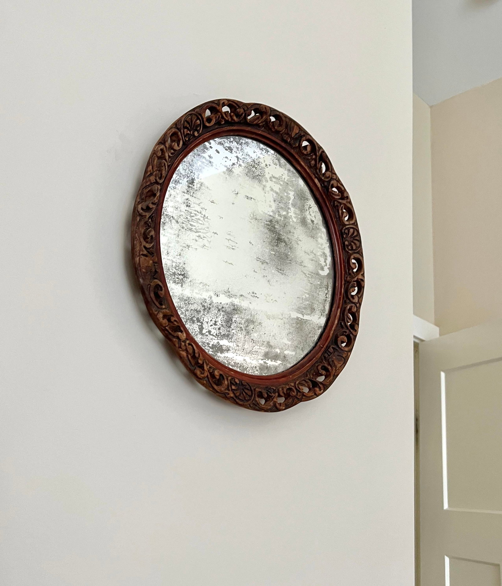 Antique Early 20th Century Hand-Carved Wood Mirror - 3