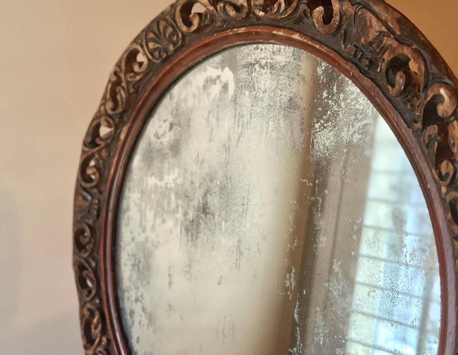 Antique Early 20th Century Hand-Carved Wood Mirror - 4