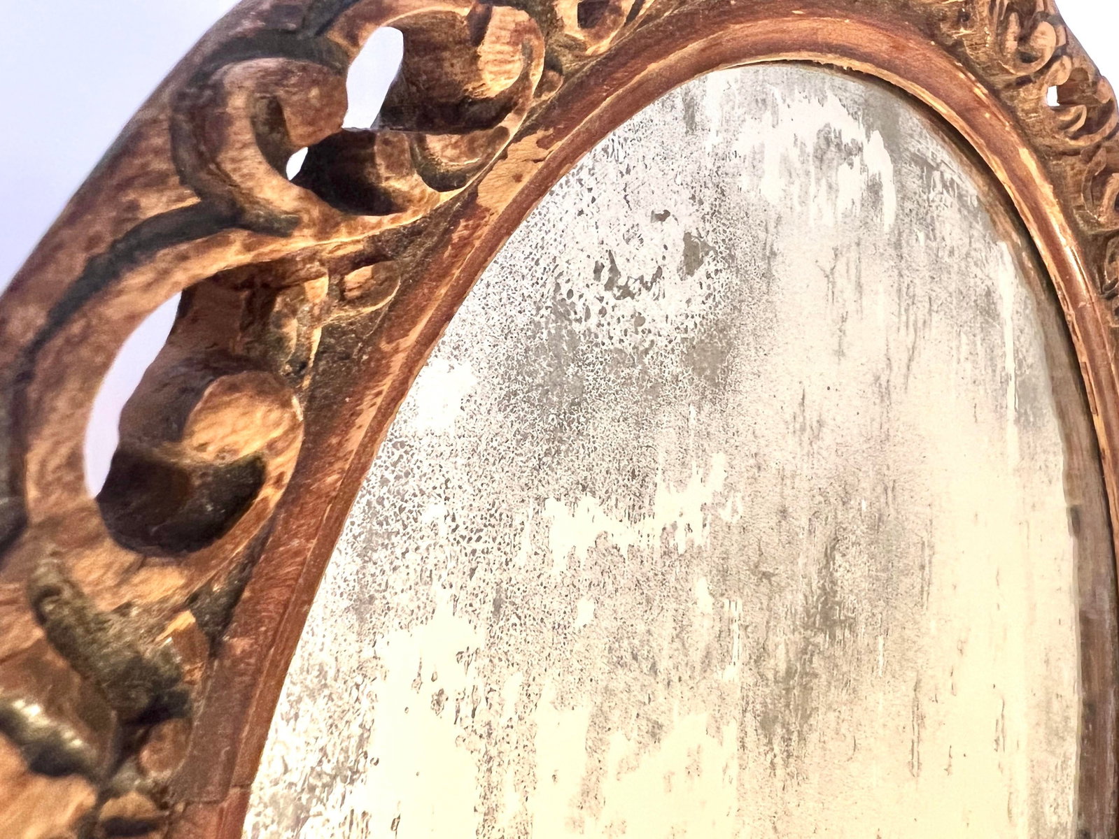 Antique Early 20th Century Hand-Carved Wood Mirror - 6