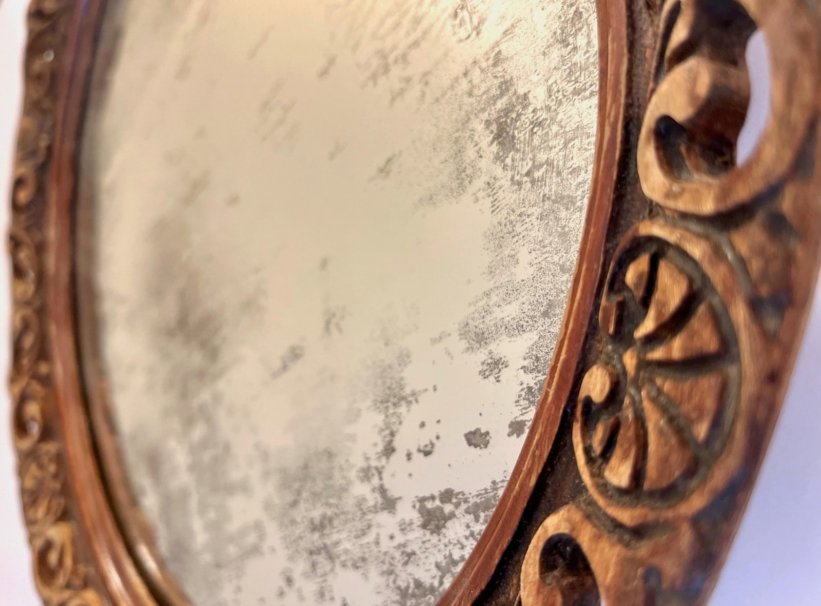 Antique Early 20th Century Hand-Carved Wood Mirror - 7