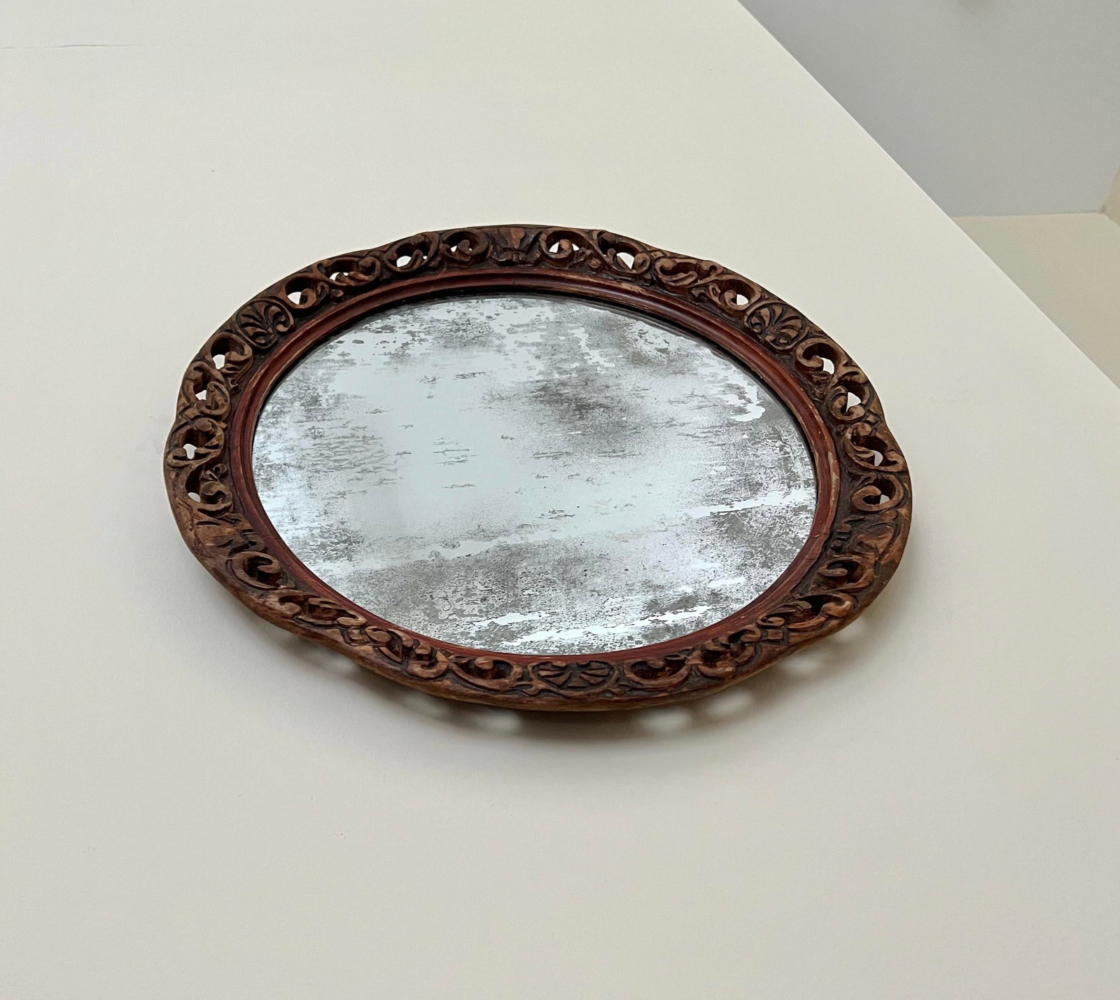 Antique Early 20th Century Hand-Carved Wood Mirror - 8