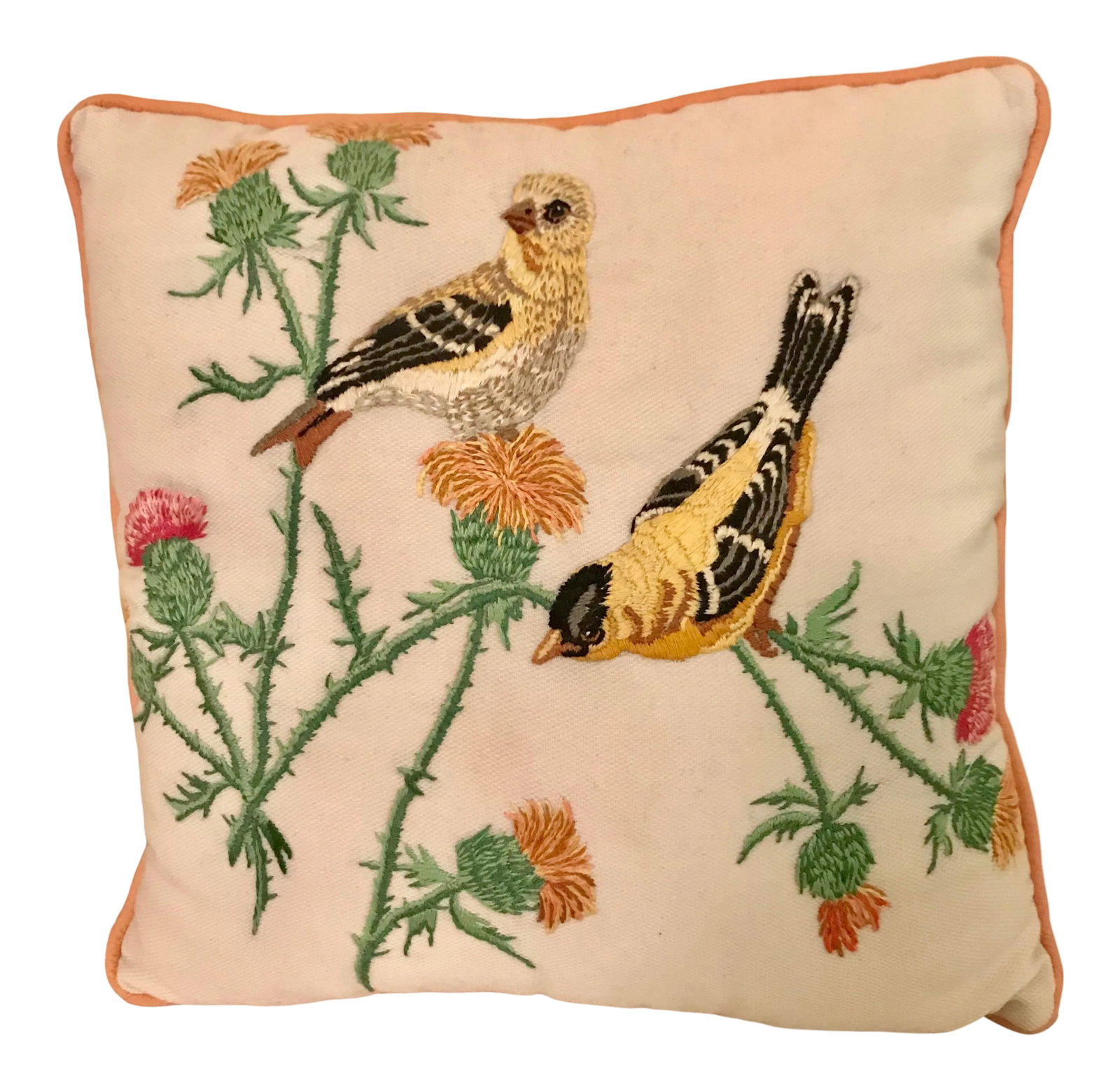 Handmade Embroidered Bird Motif Pillow (1 of 8)