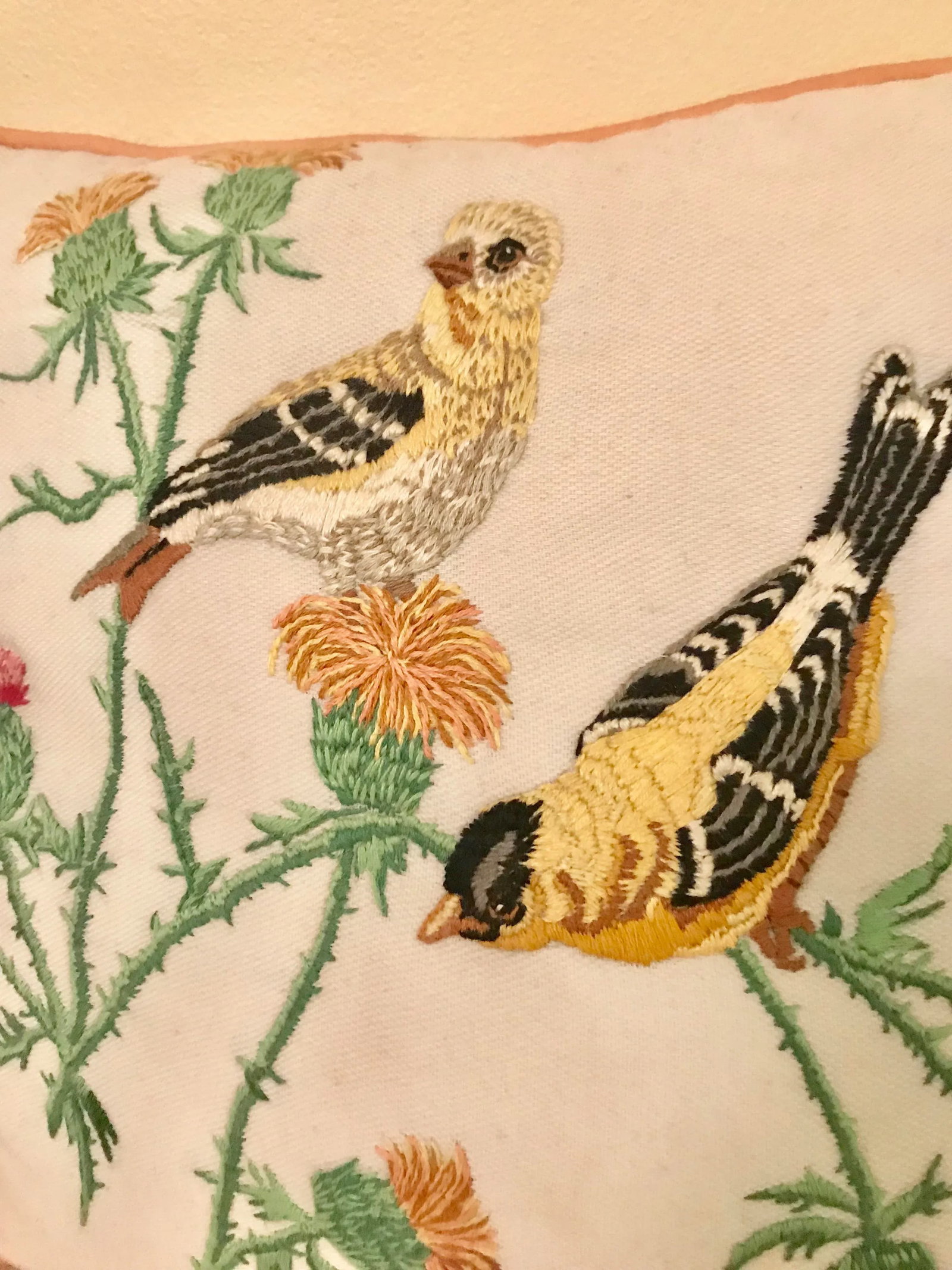 Handmade Embroidered Bird Motif Pillow - 2