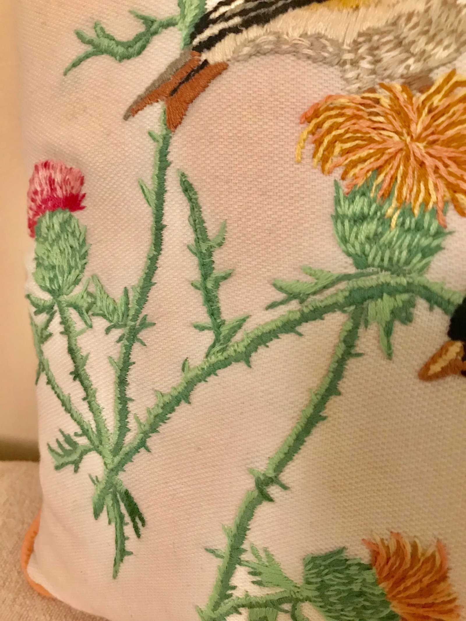 Handmade Embroidered Bird Motif Pillow - 3