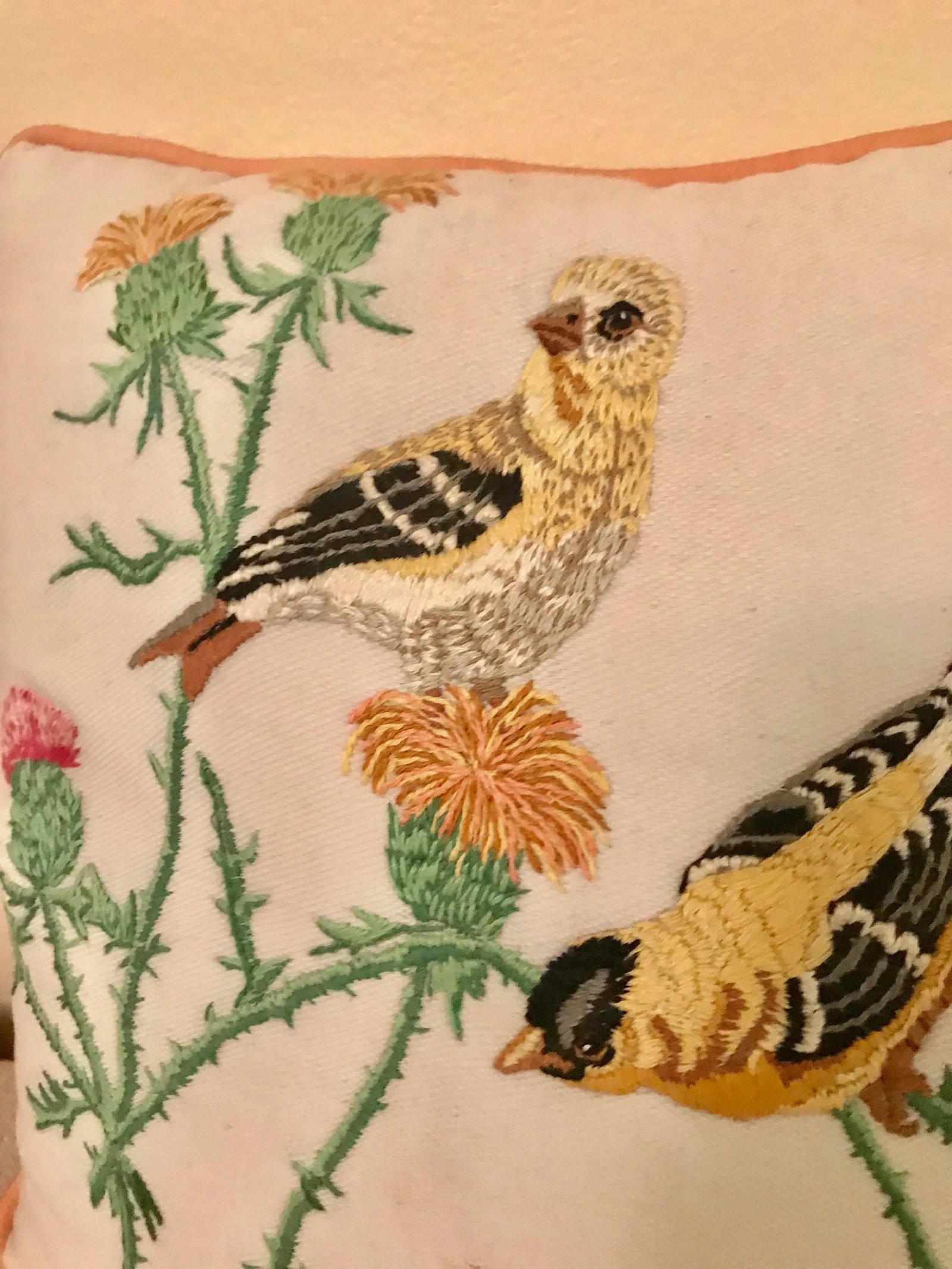 Handmade Embroidered Bird Motif Pillow - 4