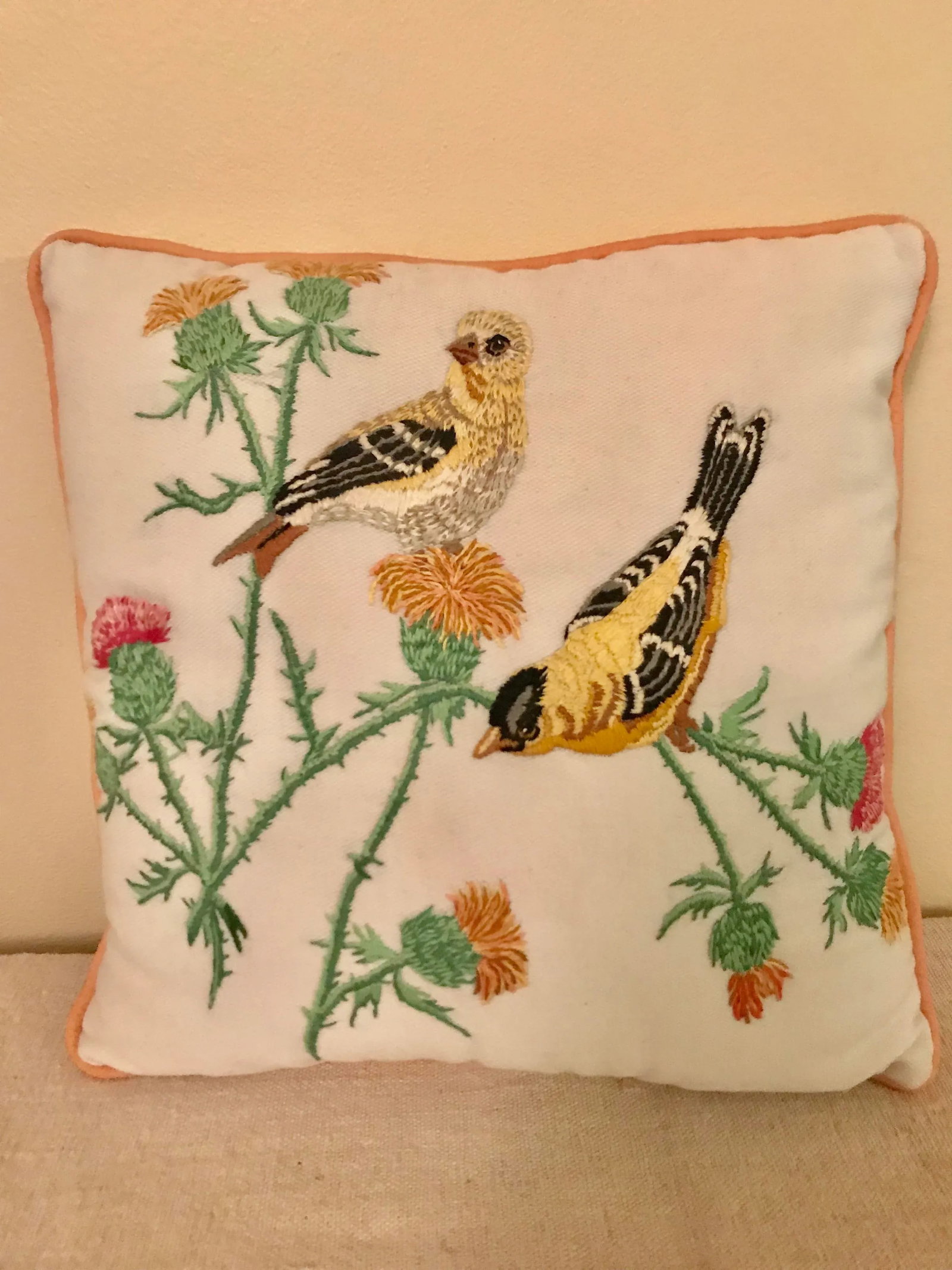 Handmade Embroidered Bird Motif Pillow - 5