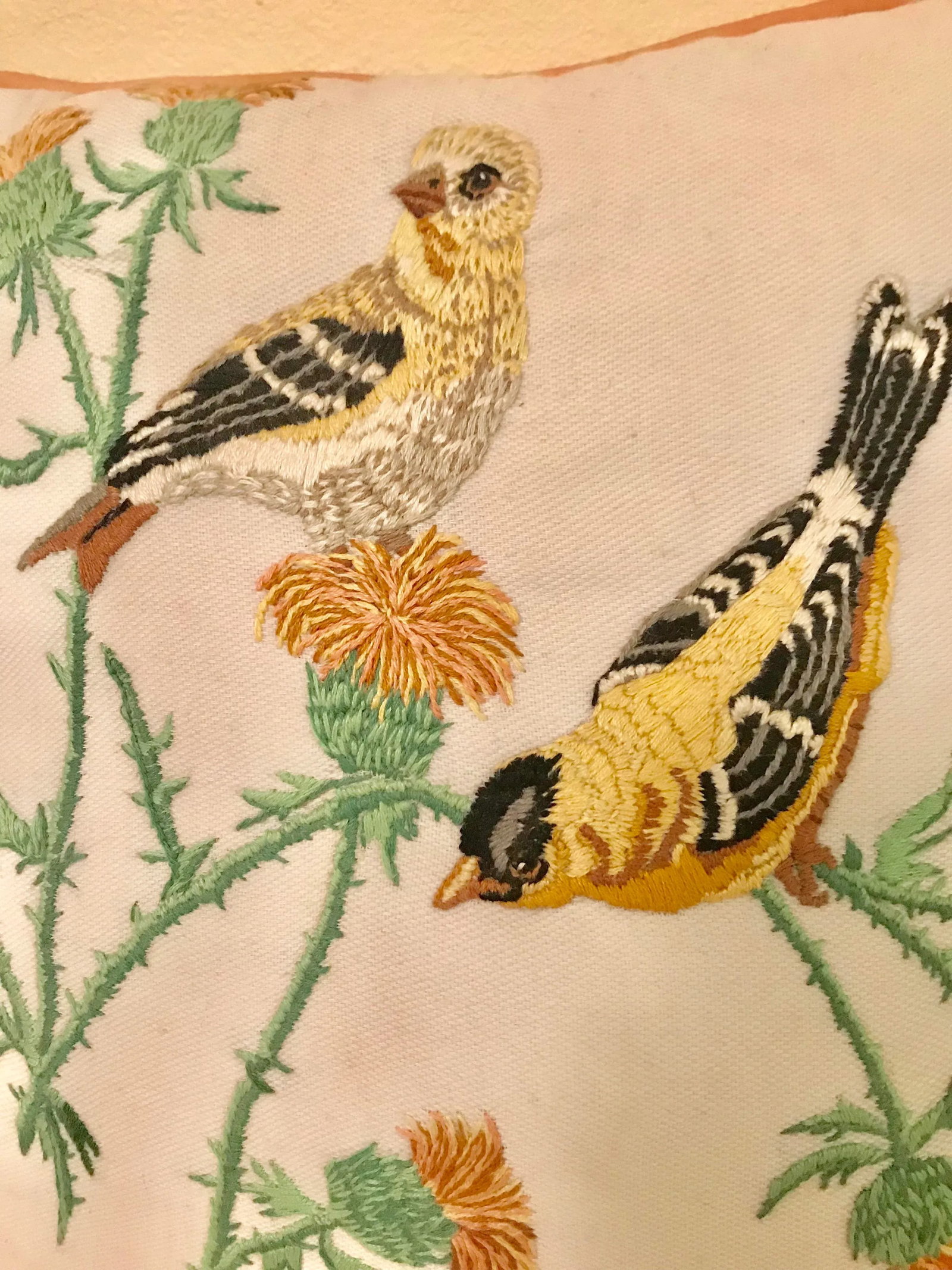 Handmade Embroidered Bird Motif Pillow - 7