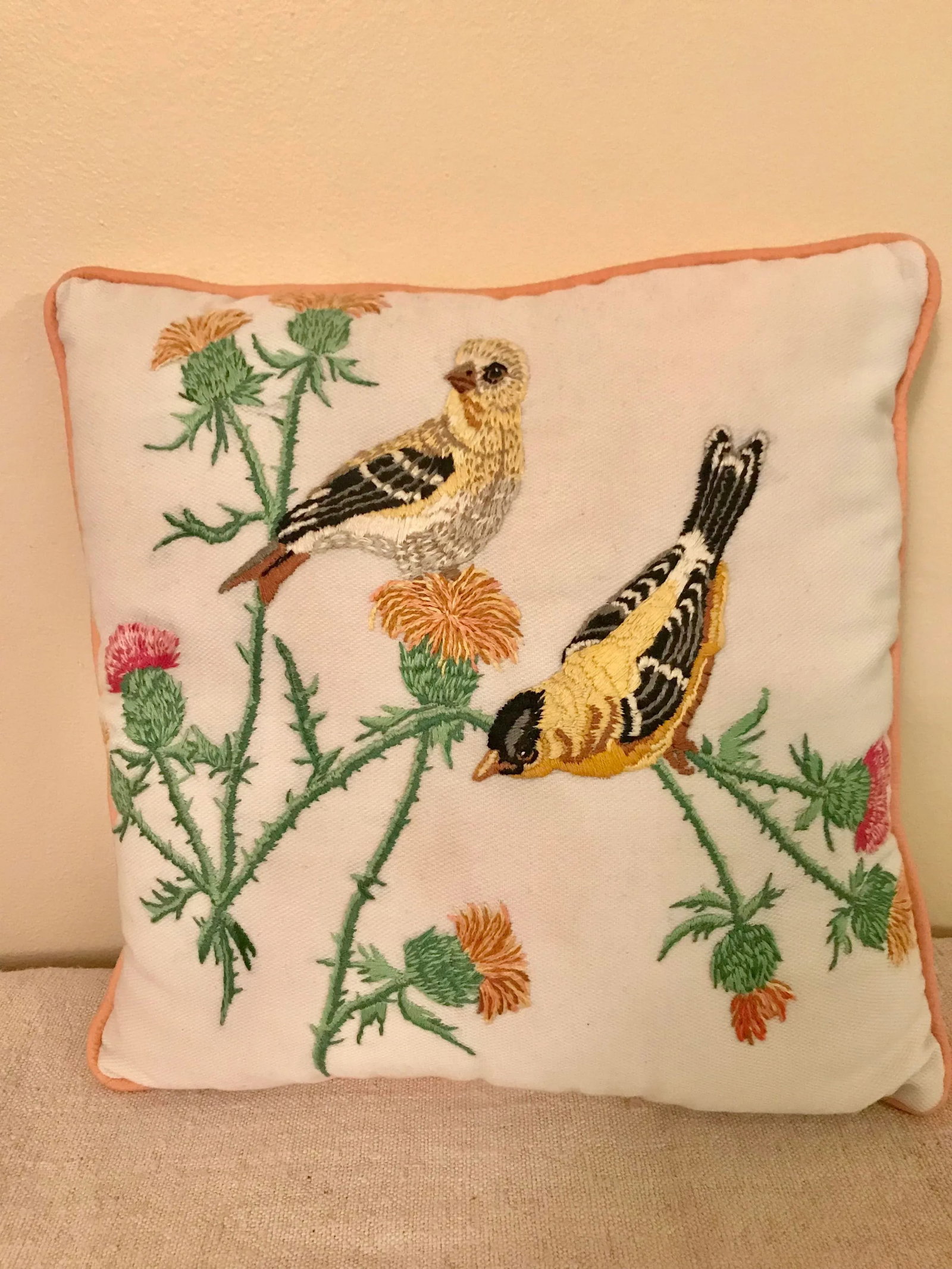 Handmade Embroidered Bird Motif Pillow - 8
