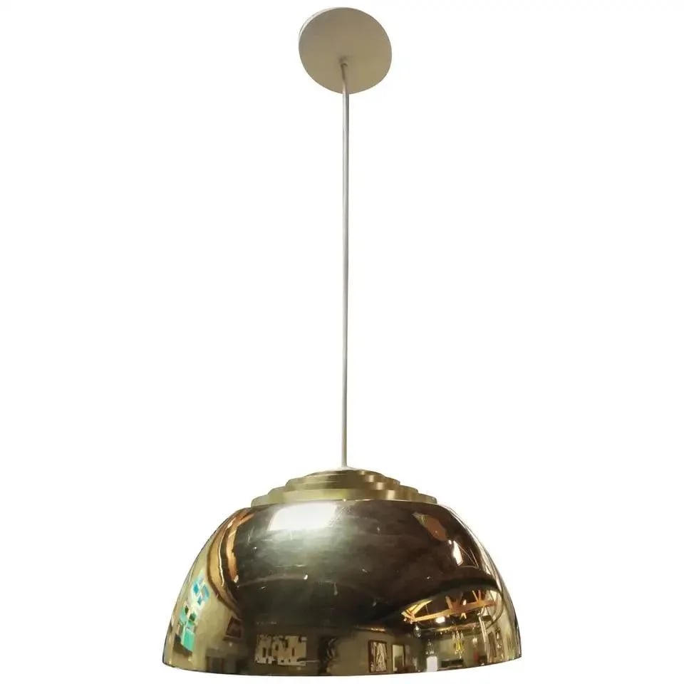 Lightolier Mid-Century Modern Concentric Louvered Brass Pendant Light / Chandelier - 10