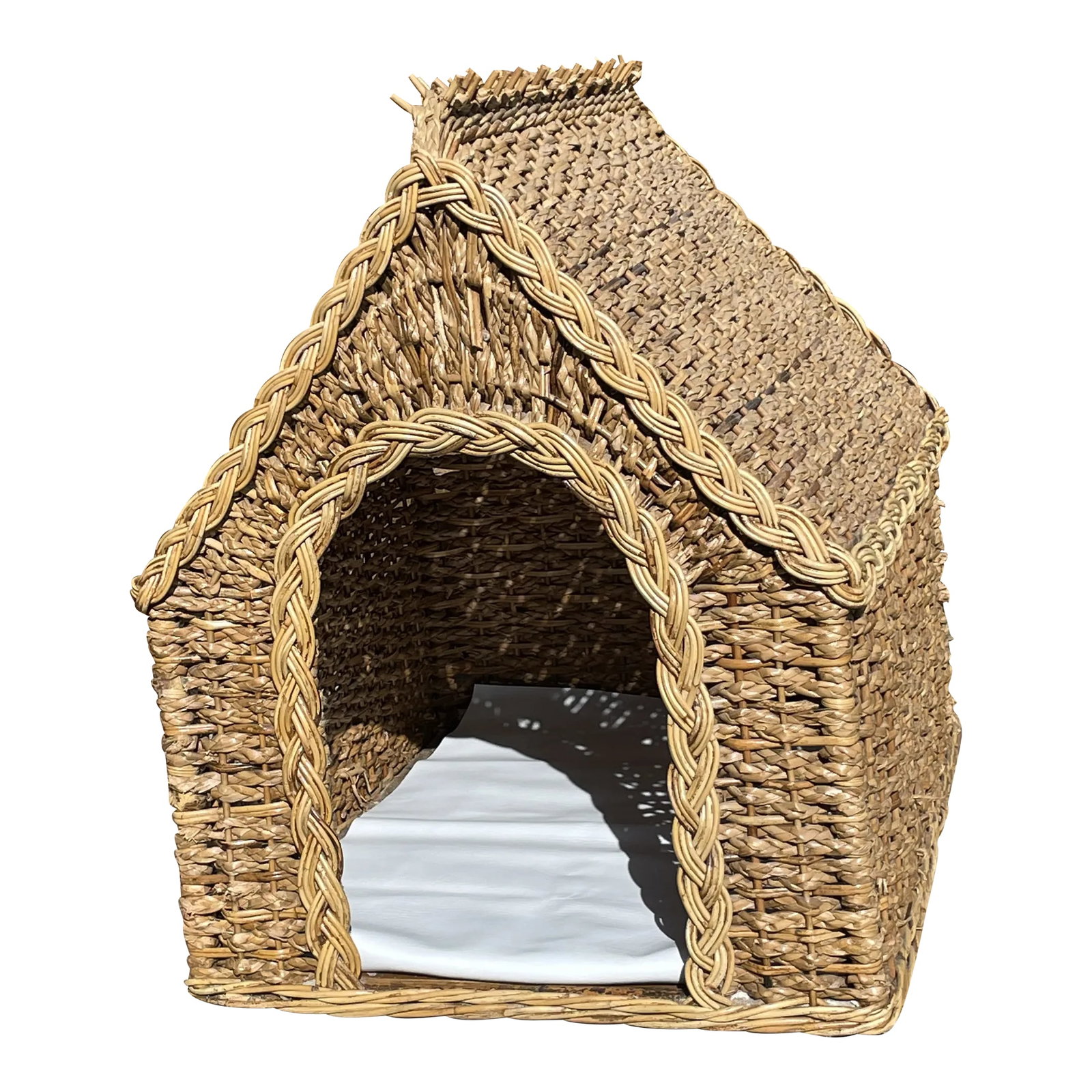 Mid Century Modern Boho Bamboo Wicker Dog House: This Boho Bamboo Wicker Dog House has got to be the best dog bed out there. Condition: Alterations: Original Condition Unaltered Imperfections: Some Imperfections Condition Notes: Some breaks to the