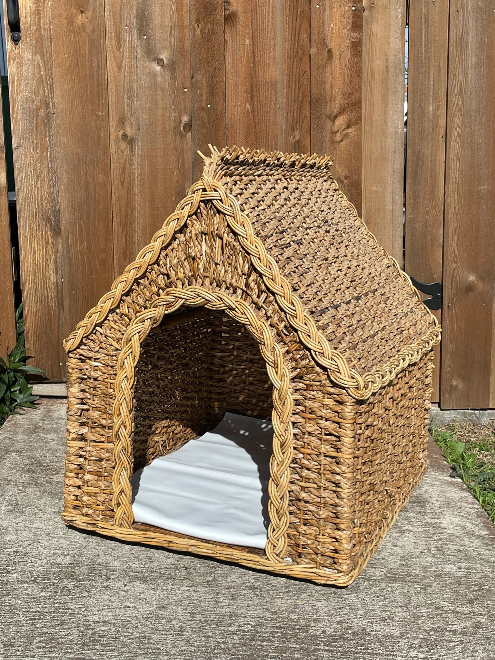 Mid Century Modern Boho Bamboo Wicker Dog House - 2