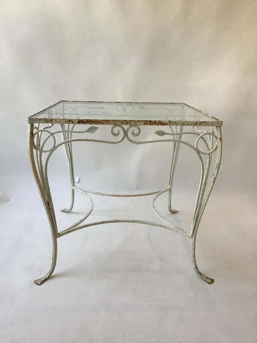 1950s Vintage Salterini Style Wrought Iron Small Outdoor Table - 5