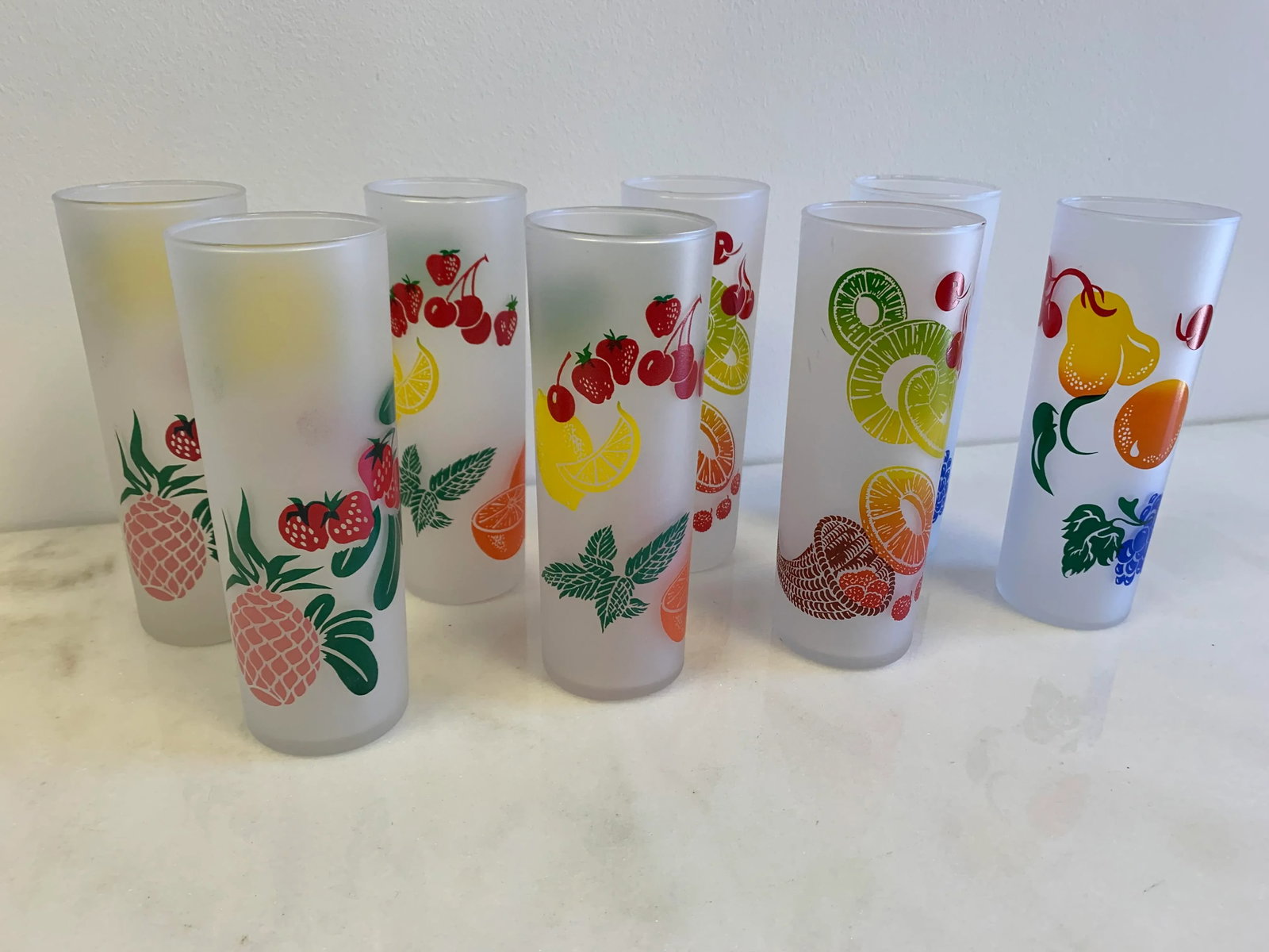 Vintage Mid-Century Federal Glass Colorful Fruit Tumblers - Set of 8 - 6