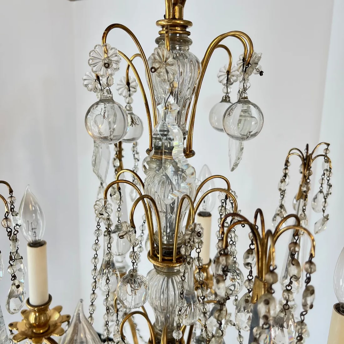 Vintage 8 Arm 4 Light Crystal and Brass Chandelier - 2