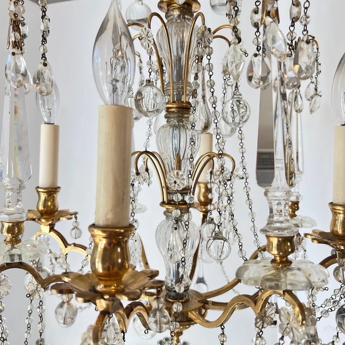 Vintage 8 Arm 4 Light Crystal and Brass Chandelier - 7