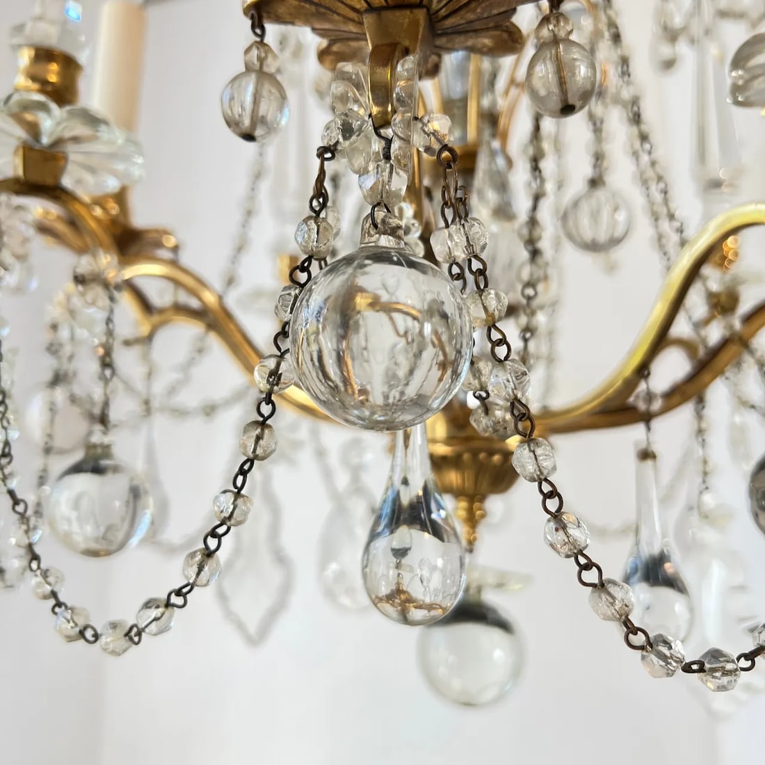 Vintage 8 Arm 4 Light Crystal and Brass Chandelier - 8