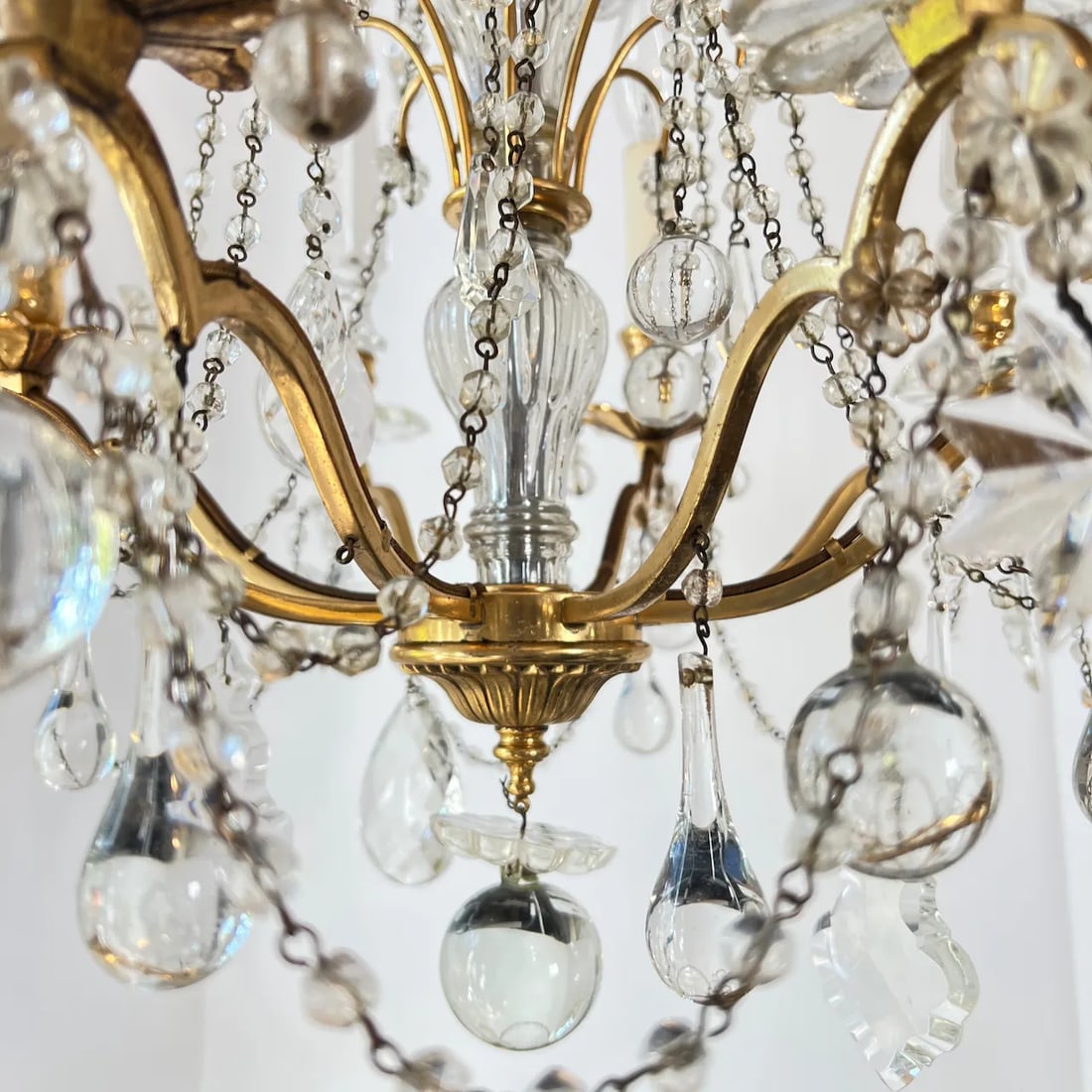 Vintage 8 Arm 4 Light Crystal and Brass Chandelier - 9