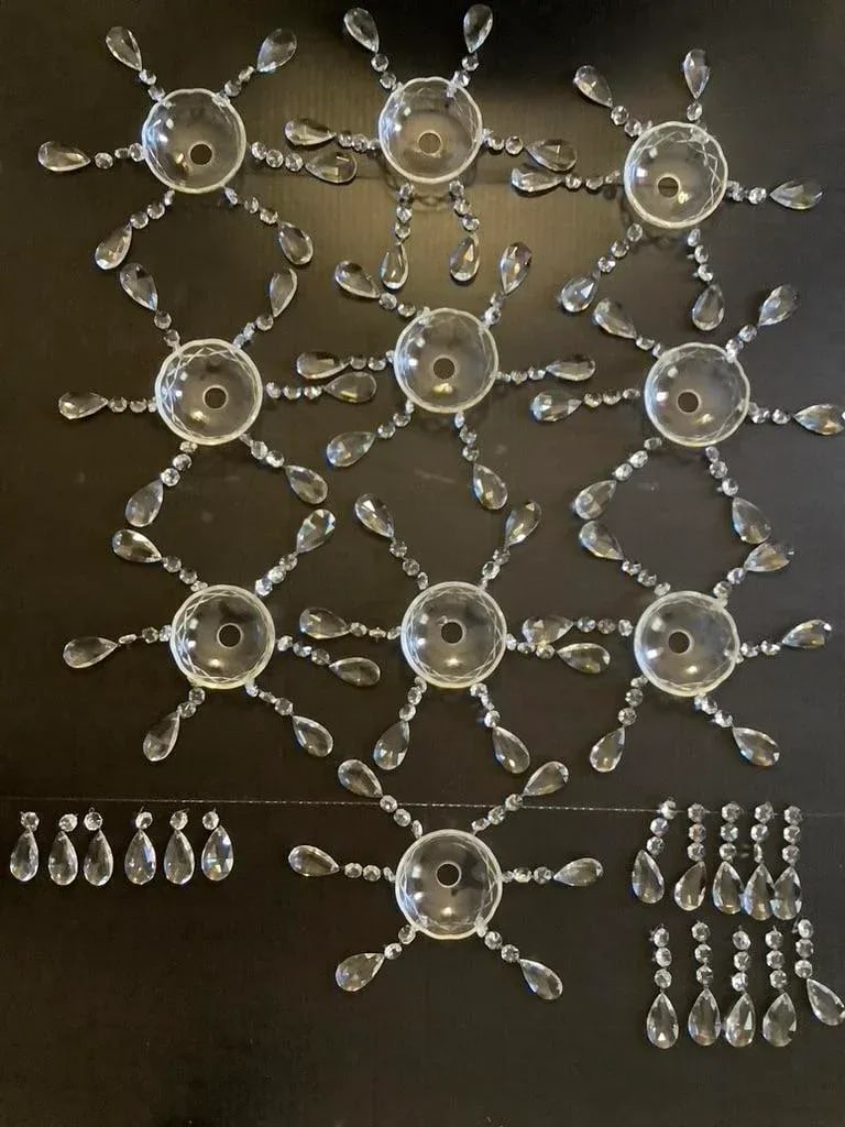 Vintage 70s Crystal 10 Lights 24" Wide Glass Arms Chandelier - 10