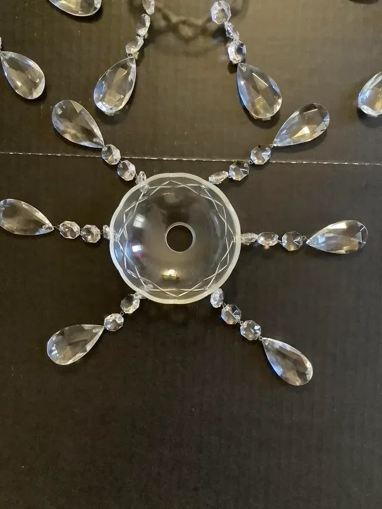 Vintage 70s Crystal 10 Lights 24" Wide Glass Arms Chandelier - 11