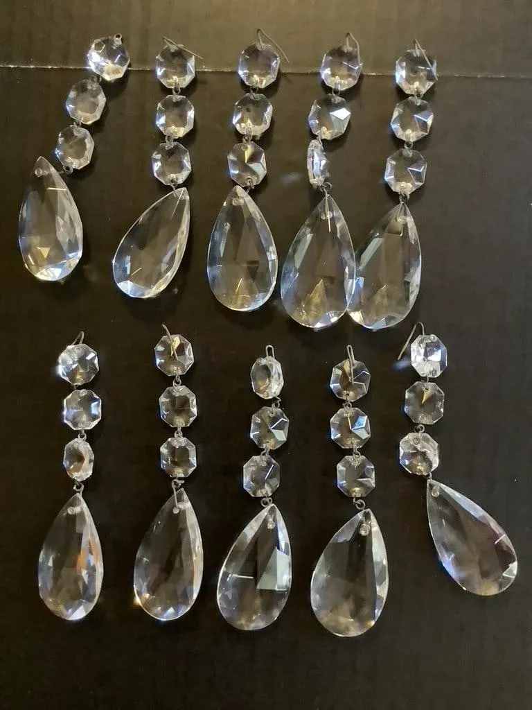 Vintage 70s Crystal 10 Lights 24" Wide Glass Arms Chandelier - 12