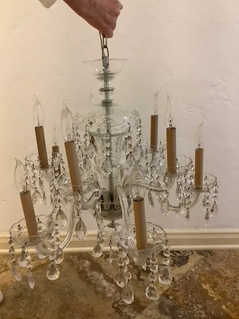 Vintage 70s Crystal 10 Lights 24" Wide Glass Arms Chandelier - 13