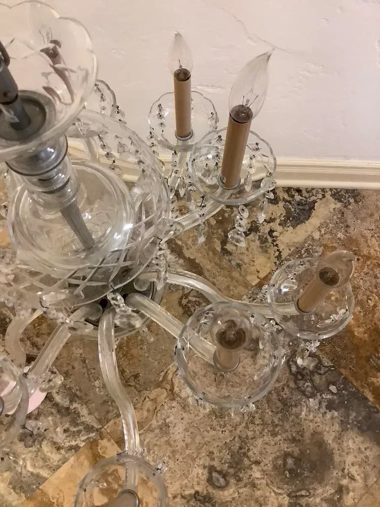Vintage 70s Crystal 10 Lights 24" Wide Glass Arms Chandelier - 3