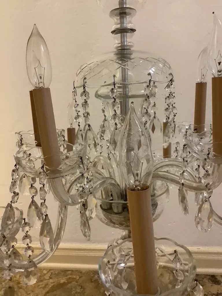 Vintage 70s Crystal 10 Lights 24" Wide Glass Arms Chandelier - 4