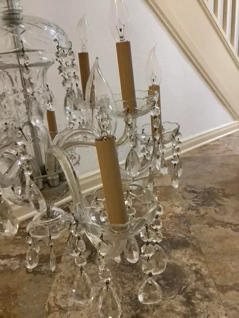 Vintage 70s Crystal 10 Lights 24" Wide Glass Arms Chandelier - 5