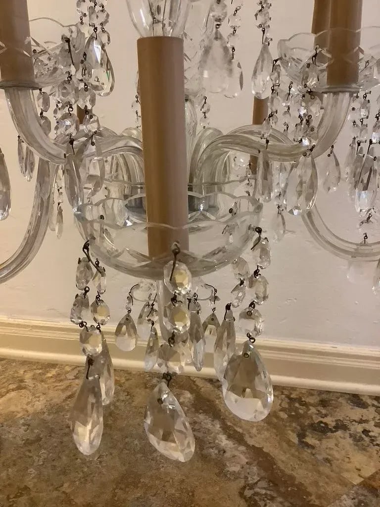Vintage 70s Crystal 10 Lights 24" Wide Glass Arms Chandelier - 6