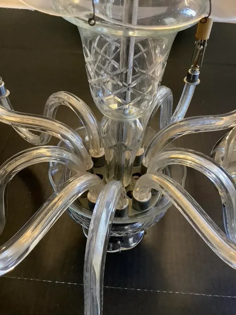 Vintage 70s Crystal 10 Lights 24" Wide Glass Arms Chandelier - 8