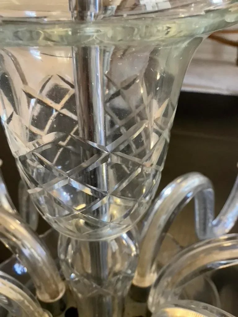 Vintage 70s Crystal 10 Lights 24" Wide Glass Arms Chandelier - 9