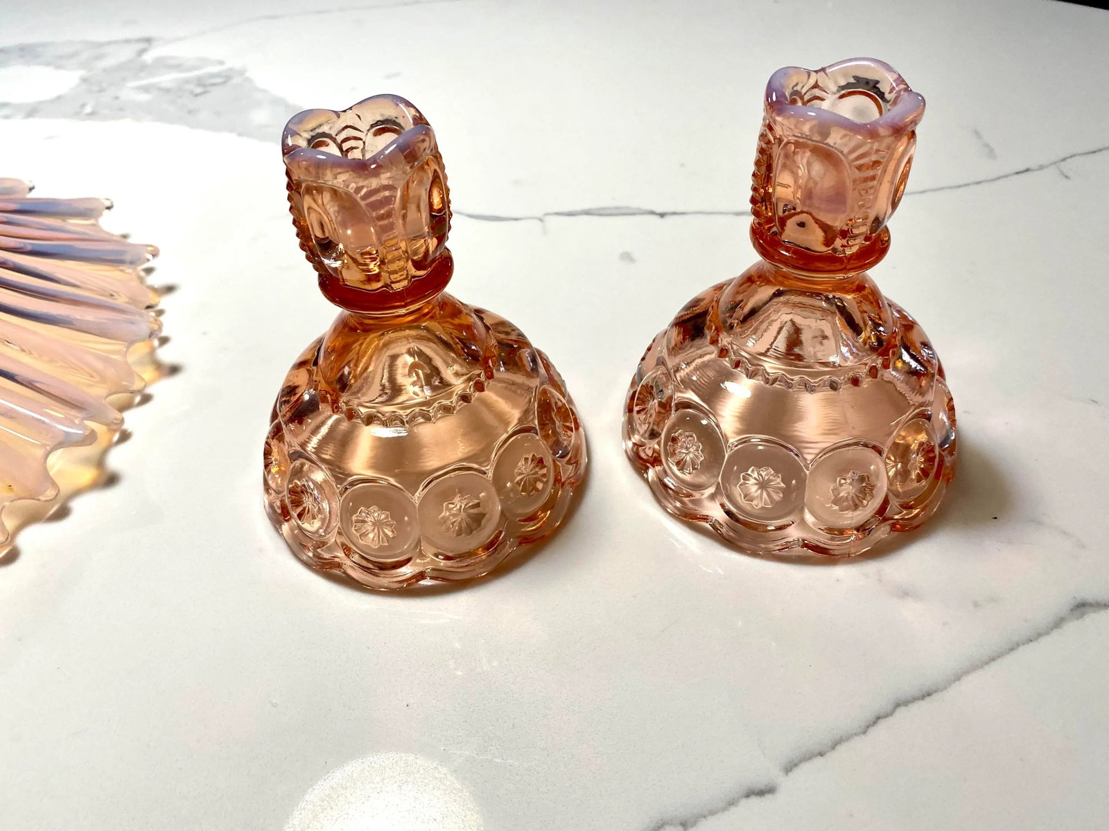Mid 20th Century Pink Depression Glass Candlesticks - Set of 2 - 3