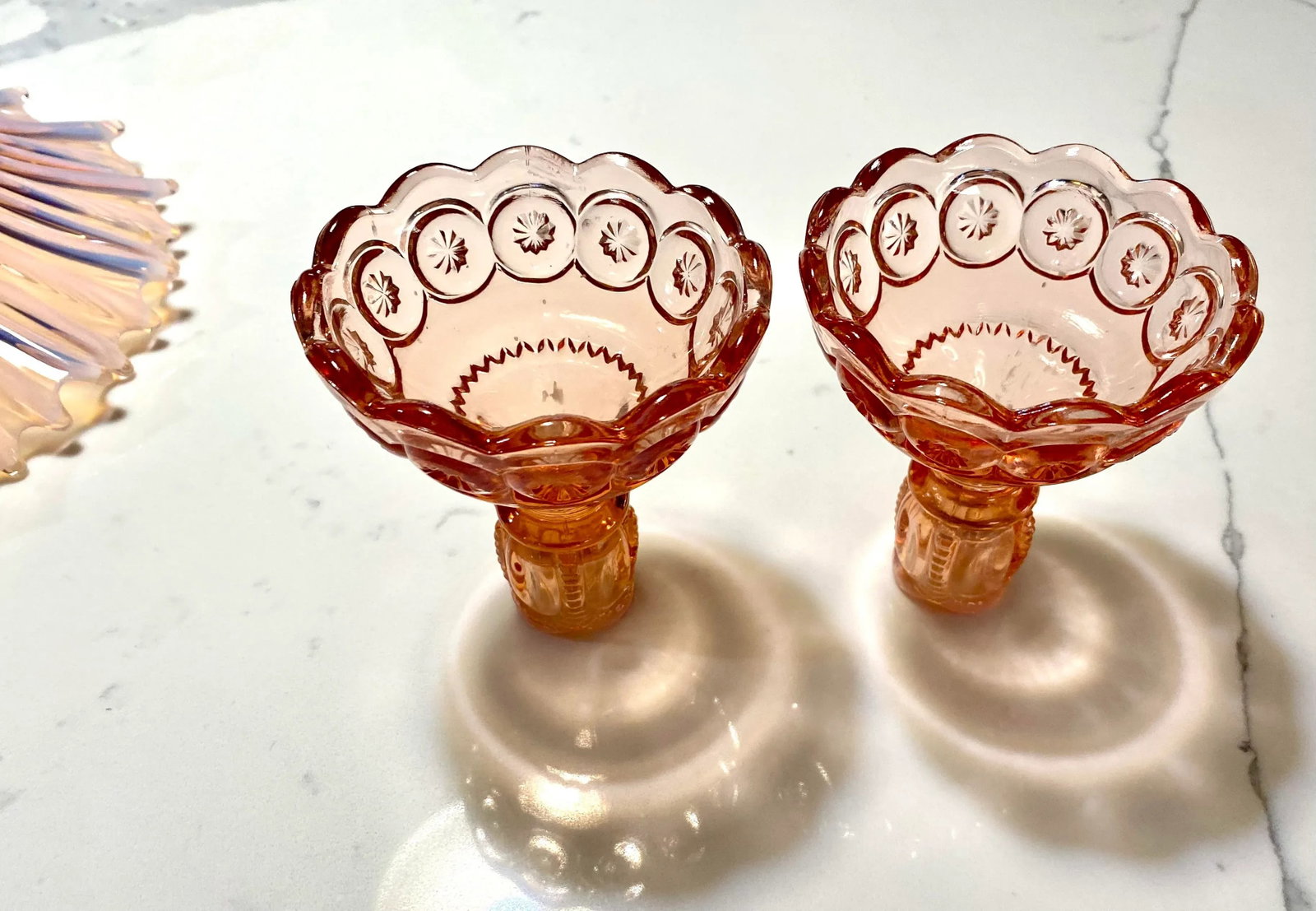 Mid 20th Century Pink Depression Glass Candlesticks - Set of 2 - 4