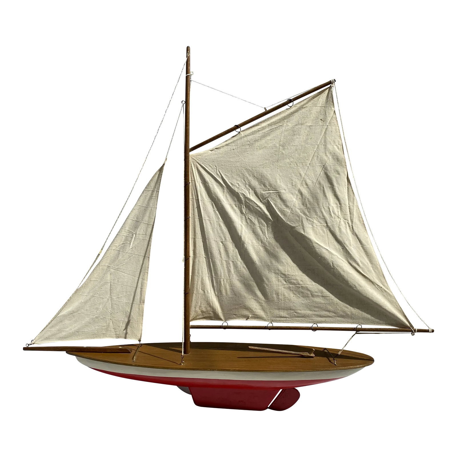 Late 20th Century Decorative Wood Red and White Model Sailboat (1 of 10)
