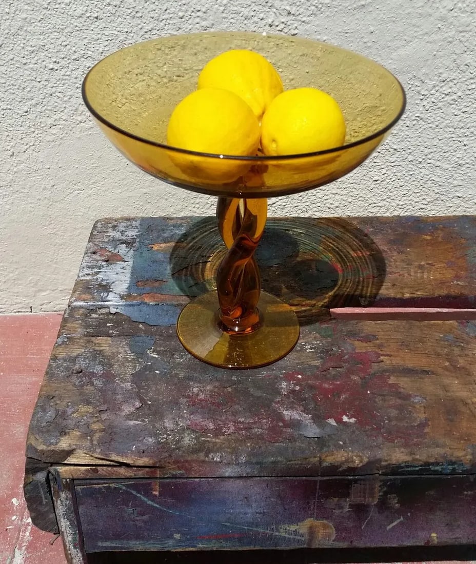 Vintage Amber Glass Compote - 3