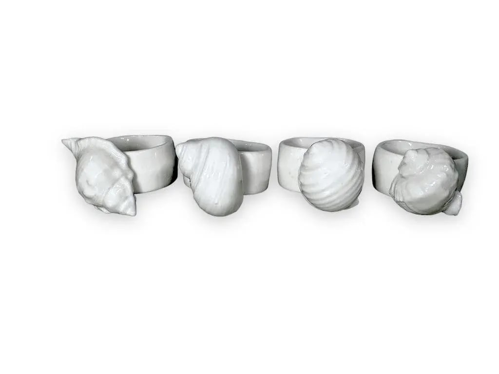 Vintage Coastal Bone China Shell Motif Napkin Holder - Set of 4 - 4