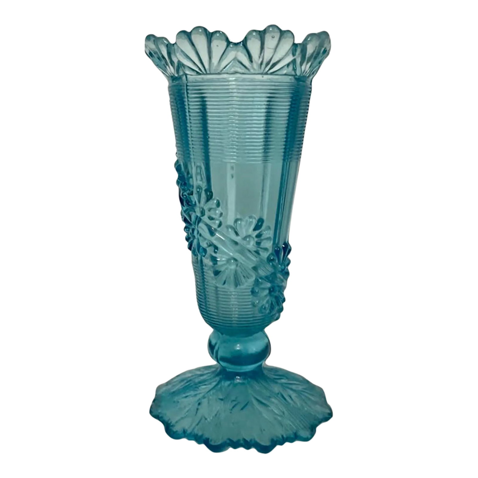 Late 19th Century Blue Fluted Scroll Pressed Opalescent Glass Vase (1 of 9)
