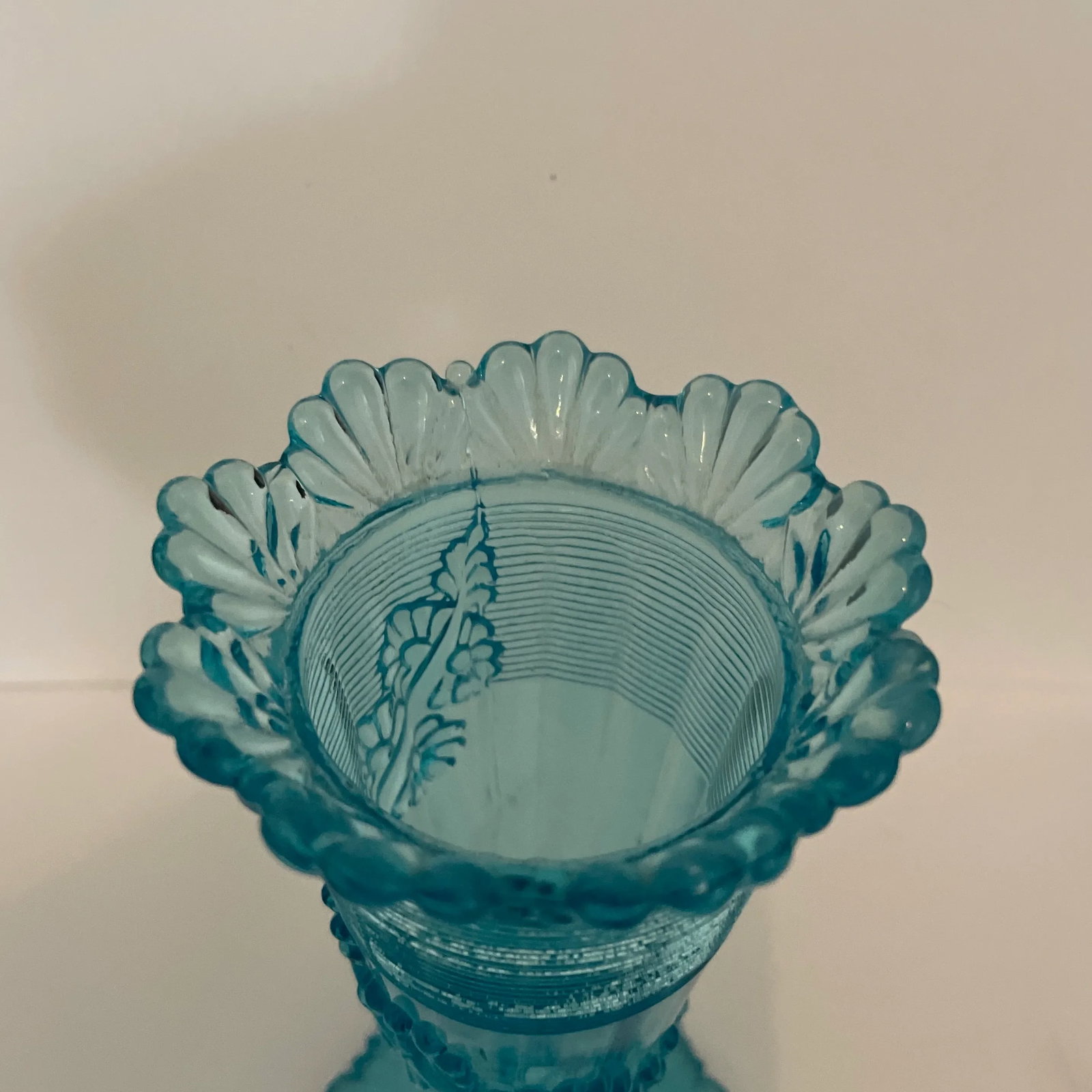 Late 19th Century Blue Fluted Scroll Pressed Opalescent Glass Vase - 2