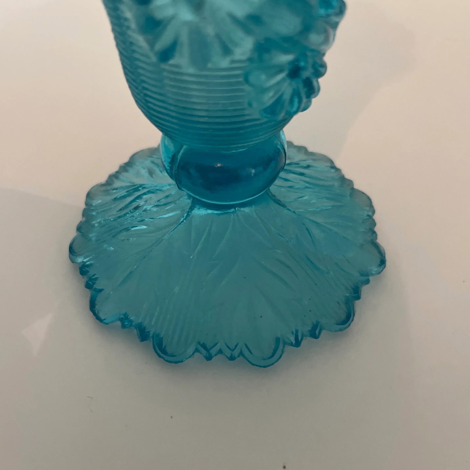 Late 19th Century Blue Fluted Scroll Pressed Opalescent Glass Vase - 4