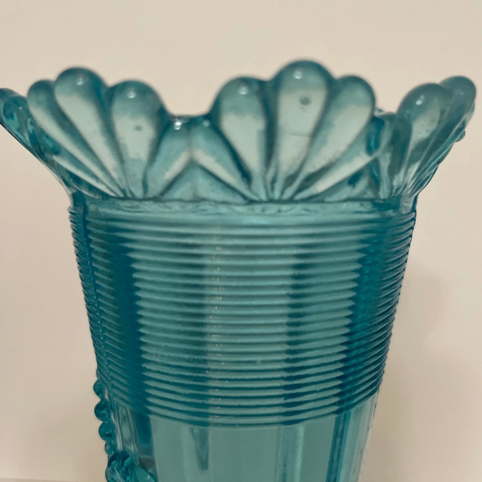 Late 19th Century Blue Fluted Scroll Pressed Opalescent Glass Vase - 6