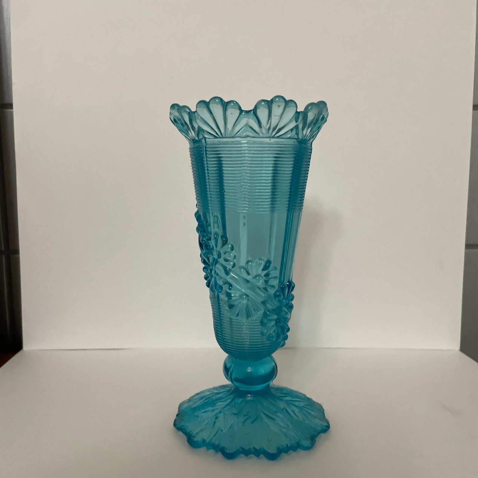 Late 19th Century Blue Fluted Scroll Pressed Opalescent Glass Vase - 8