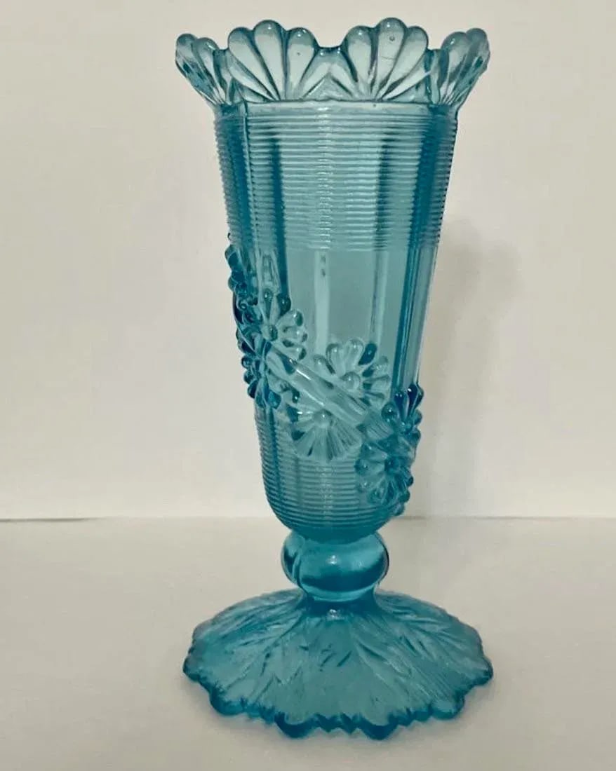 Late 19th Century Blue Fluted Scroll Pressed Opalescent Glass Vase - 9