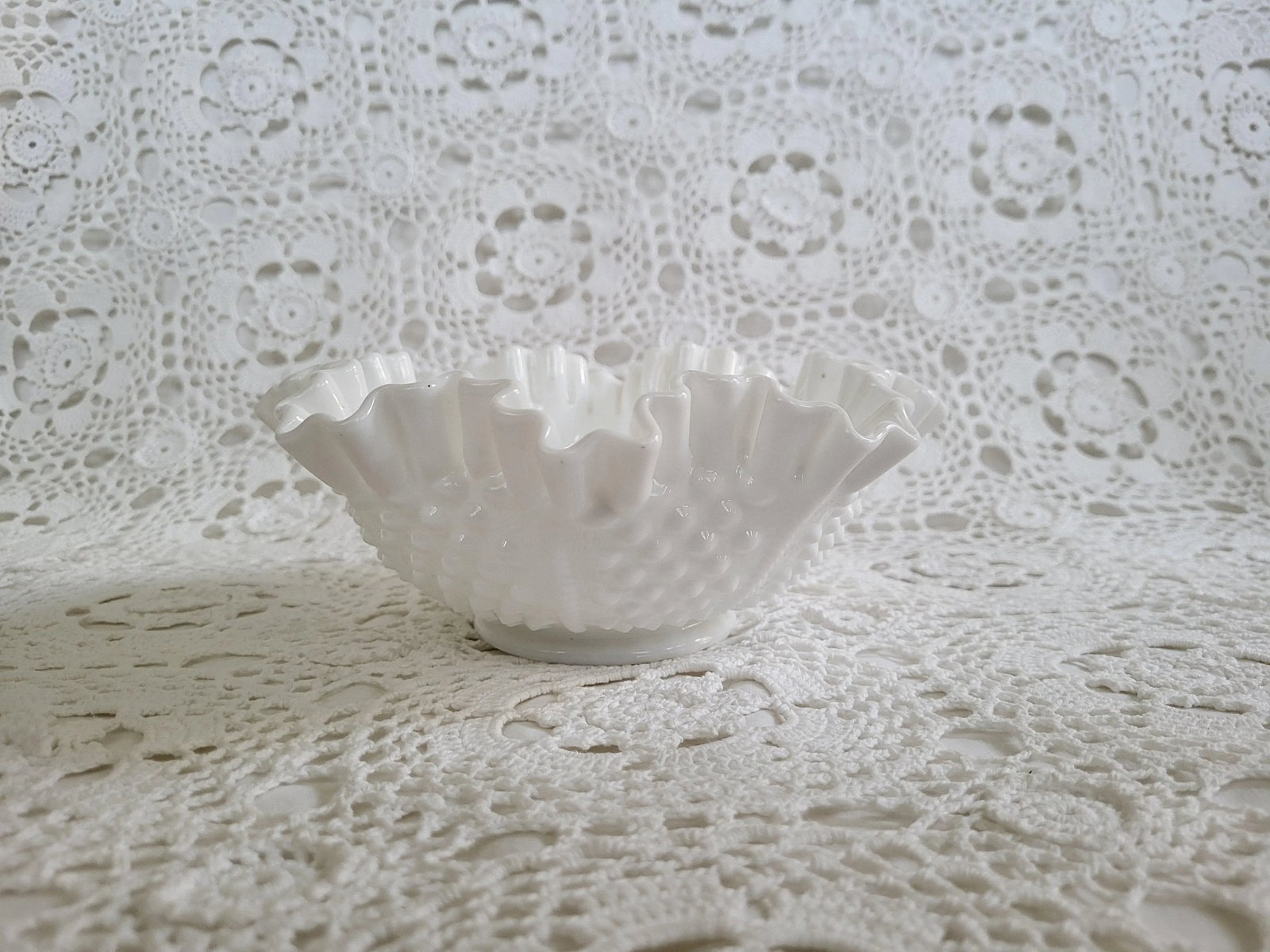 1960s Fenton Hobnail Milk Glass Ruffled Bowl - 7