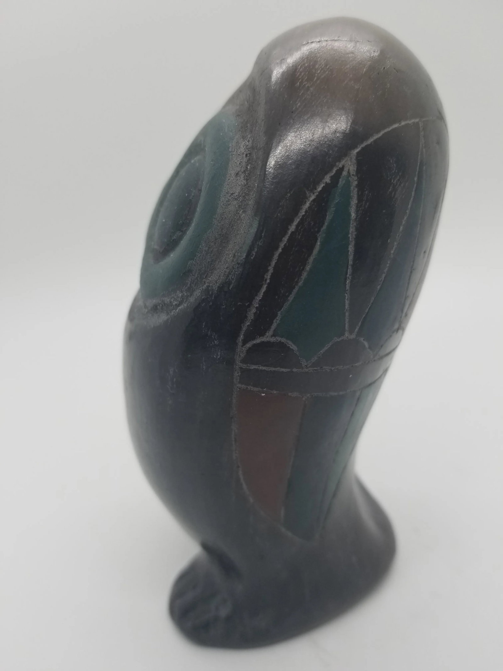 Vintage Hand Carved Scribed Mexican Owl Folk Art Pottery - 2